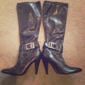 Dark brown (almost black) BCBGirls heeled boots.